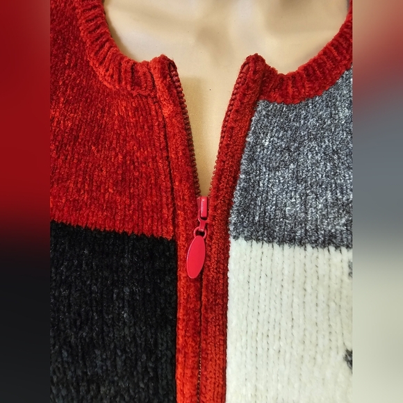 Alfred Dunner Womens Xl  Grandma Sweater Red  Full Zipper - Picture 2 of 9